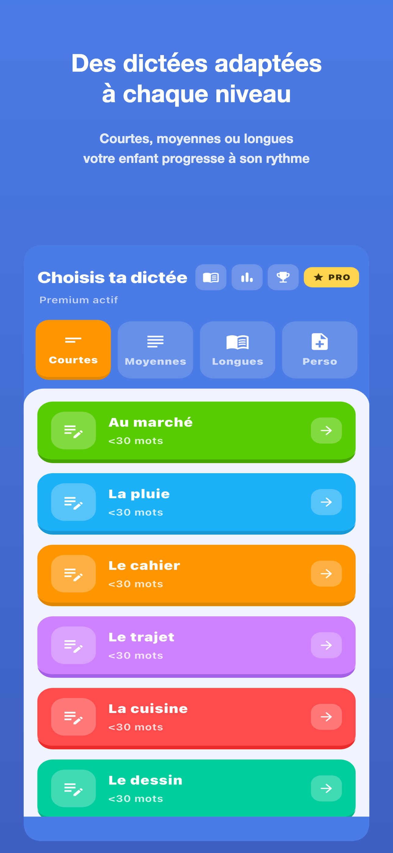 Choisir une dictée adaptée
