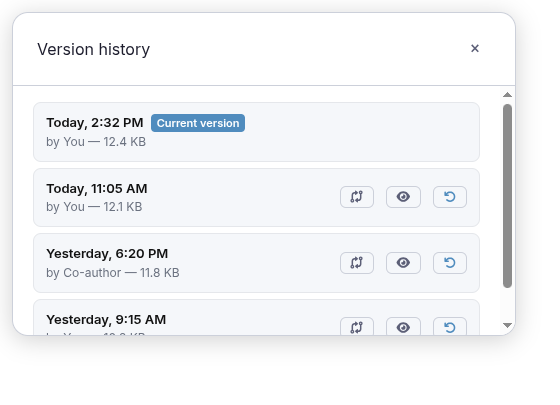 Historique des versions : bouton Comparer