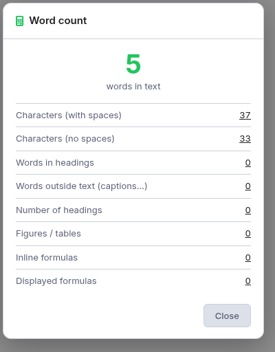 Fenêtre du compteur de mots et de signes
