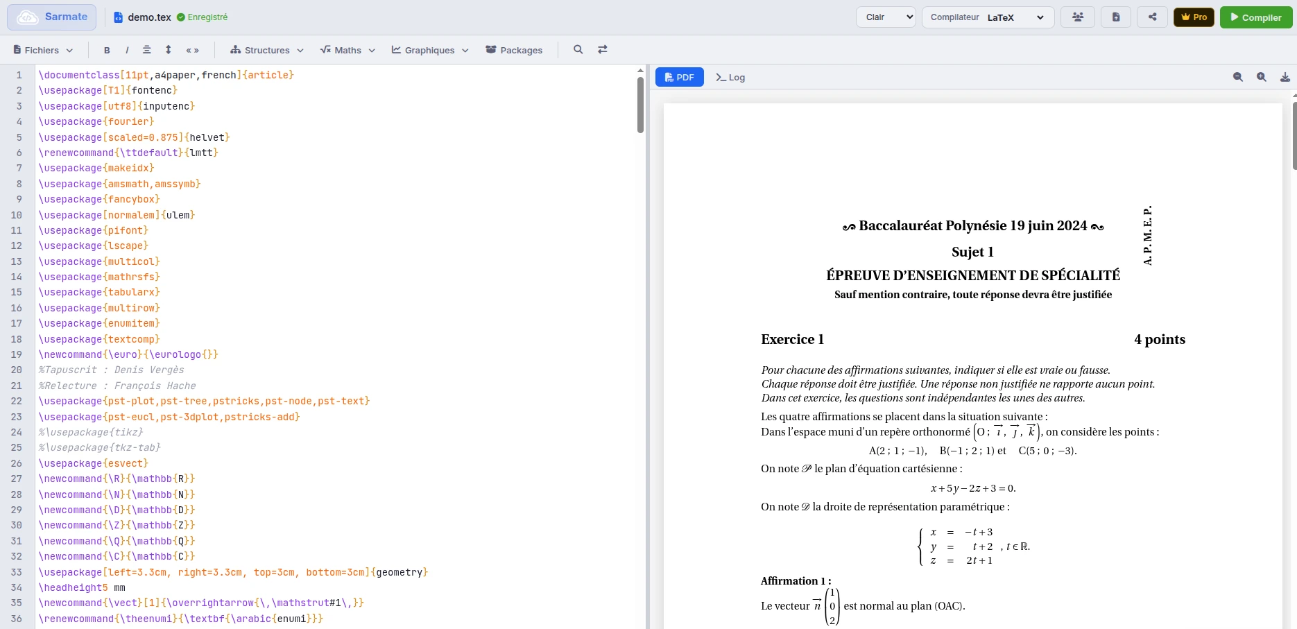 Éditeur LaTeX avec aperçu PDF