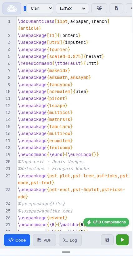 Éditeur LaTeX avec aperçu PDF (mobile)