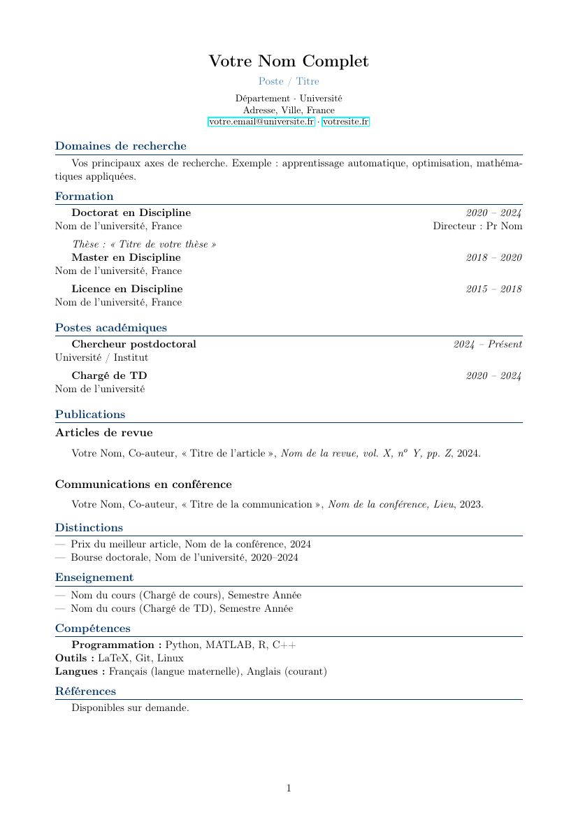Academic CV (FR)