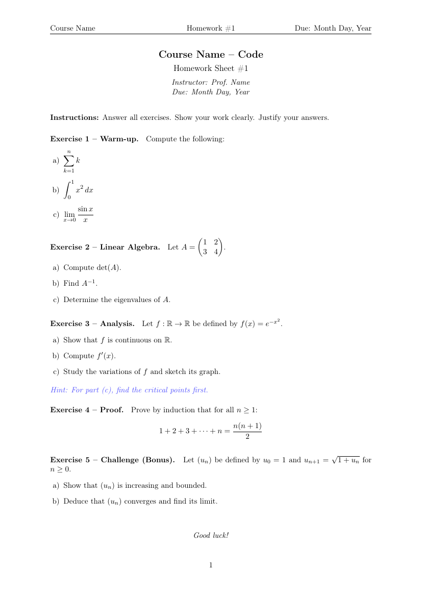 Homework / Exercises