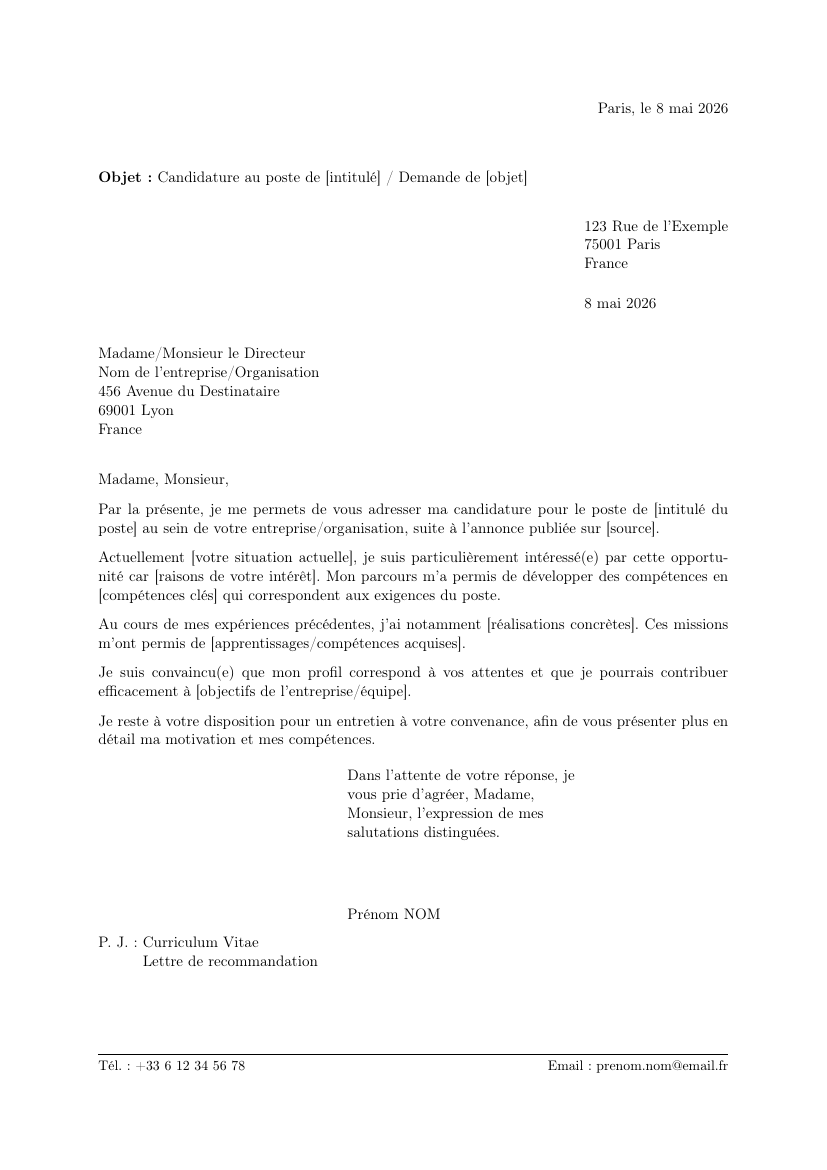 French Formal Letter